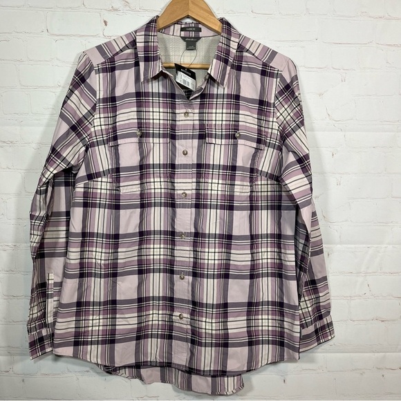 Eddie Bauer Adventurer 3.0 Plaid Shirt Womens Large Purple Long Sleeve New - Picture 1 of 10